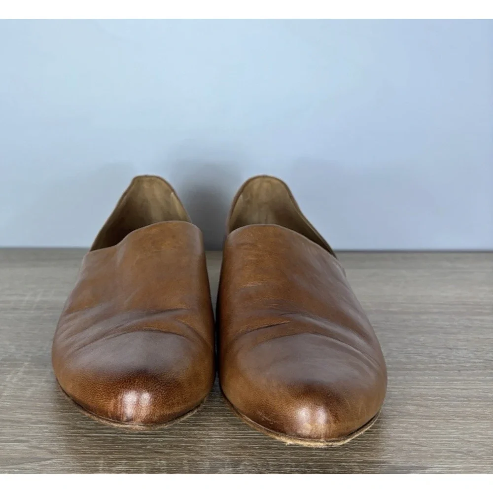 I.N.K. Shoes Made in Italy Cognac Leather Loafers Slip On Flats Burnished Sz 9.5